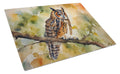 Long-Eared Owll Perched Branch Cutting Board Tempered Glass Kitchen Cutting Surface, Heat Resistant Chopping, Non-Slip Feet, Food Prep & Serving