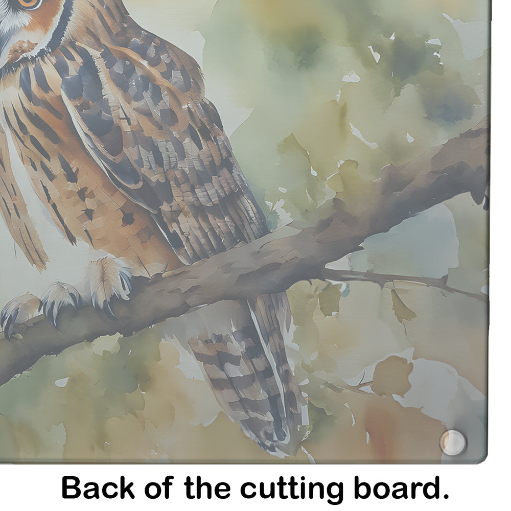 Long-Eared Owll Perched Branch Cutting Board Tempered Glass Kitchen Cutting Surface, Heat Resistant Chopping, Non-Slip Feet, Food Prep & Serving