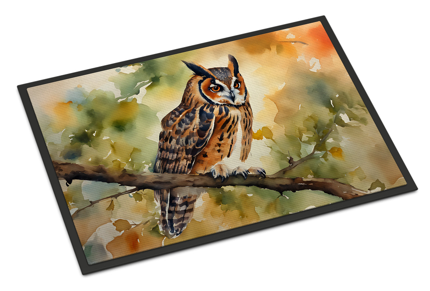 Long-Eared Owll Perched Branch Doormat Indoor Outdoor 18H X 27W Front Door Mat Rugs for Entryway, Non Slip Washable