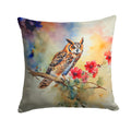 Long-Eared Owl with Blossoms Decorative Throw Pillow 18x18 Indoor Outdoor Accent Cushion, Fabric Cover with Insert for Sofa, Bed, Porch & Living Room