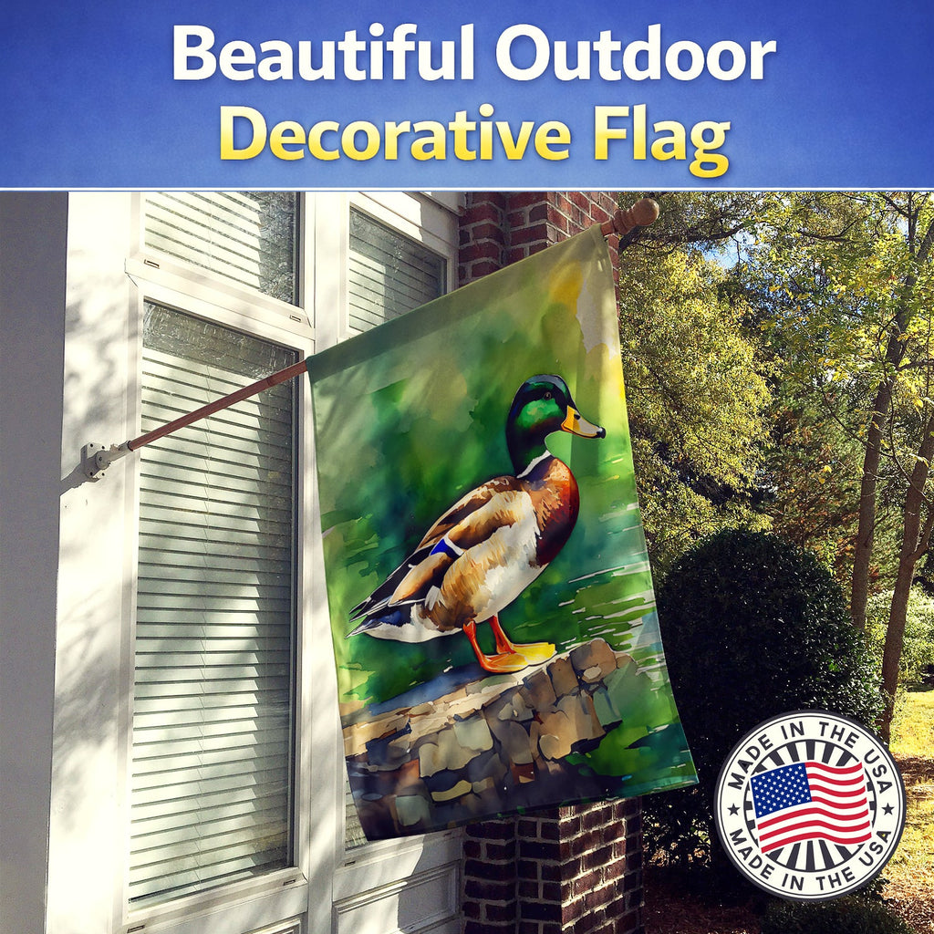Mallard Duck Standing Pond Edge House Flag 28x40 Porch Sleeve Pole Decorative Outside Yard Banner Artwork Wall Hanging, Polyester