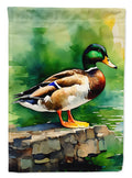 Mallard Duck Standing Pond Edge House Flag 28x40 Porch Sleeve Pole Decorative Outside Yard Banner Artwork Wall Hanging, Polyester