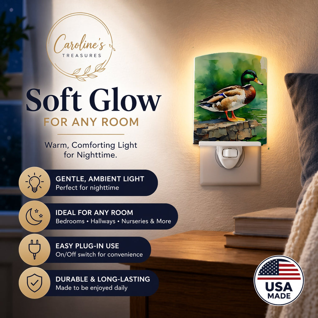 Mallard Duck Standing Pond Edge Ceramic Night Light Compact, UL-Certified, Ideal for Bedroom, Bathroom, Nursery, Hallway, Kitchen, 6x4x3, Multicolor