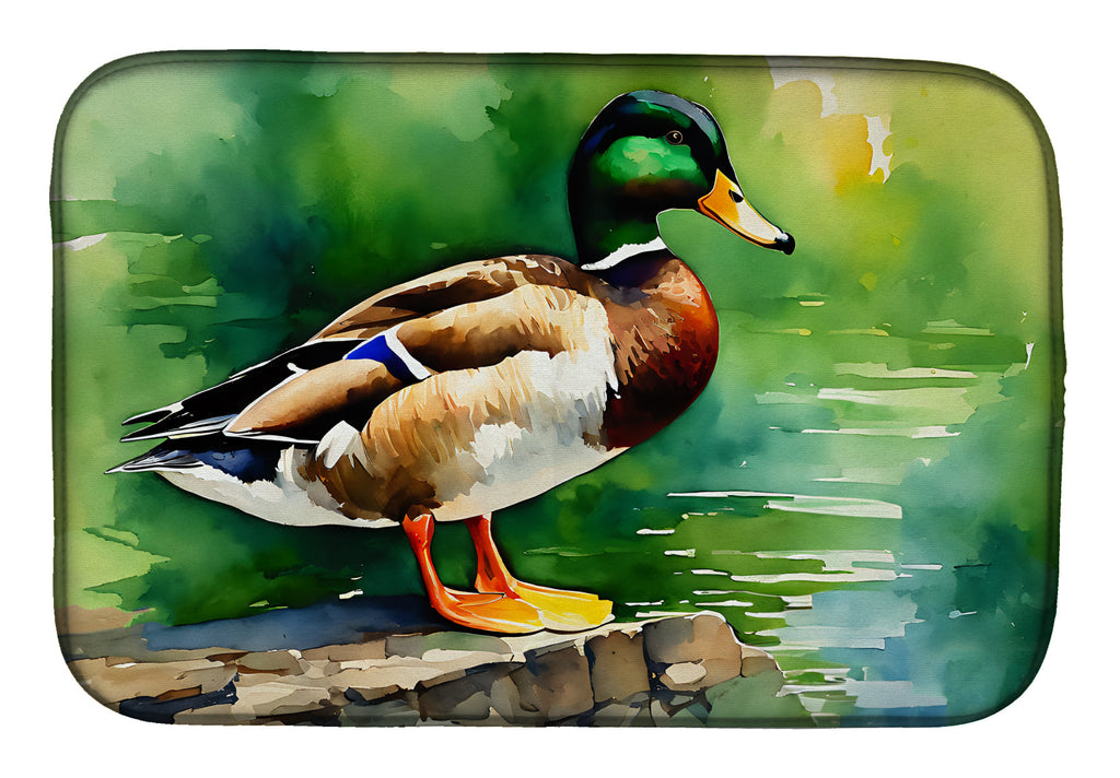 Mallard Duck Standing Pond Edge Dish Drying Mat Absorbent Dish Drying Mat Pad for Kitchen Counter Dish Drainer Mat for Countertop, 14 x 21", Multicolor