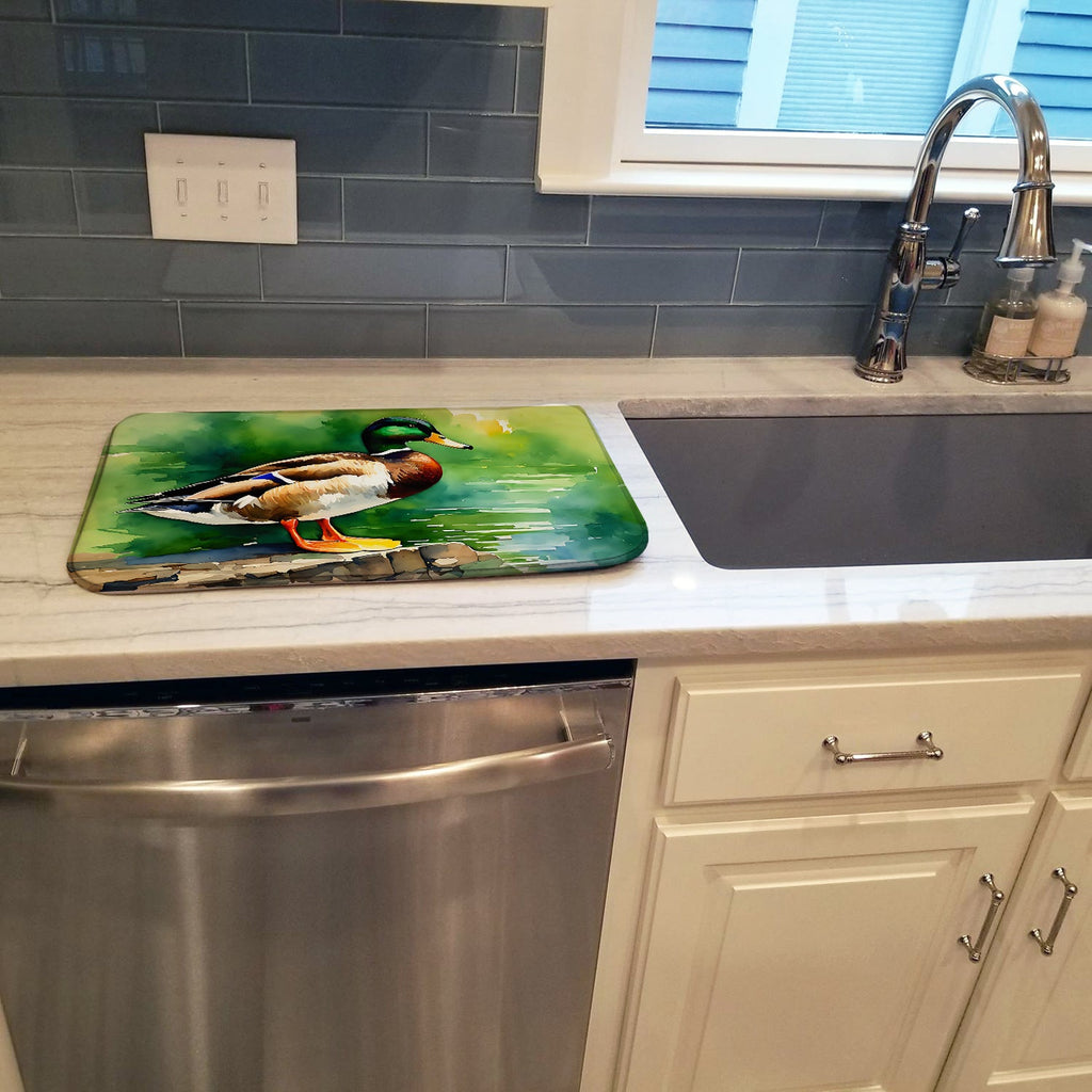 Mallard Duck Standing Pond Edge Dish Drying Mat Absorbent Dish Drying Mat Pad for Kitchen Counter Dish Drainer Mat for Countertop, 14 x 21", Multicolor