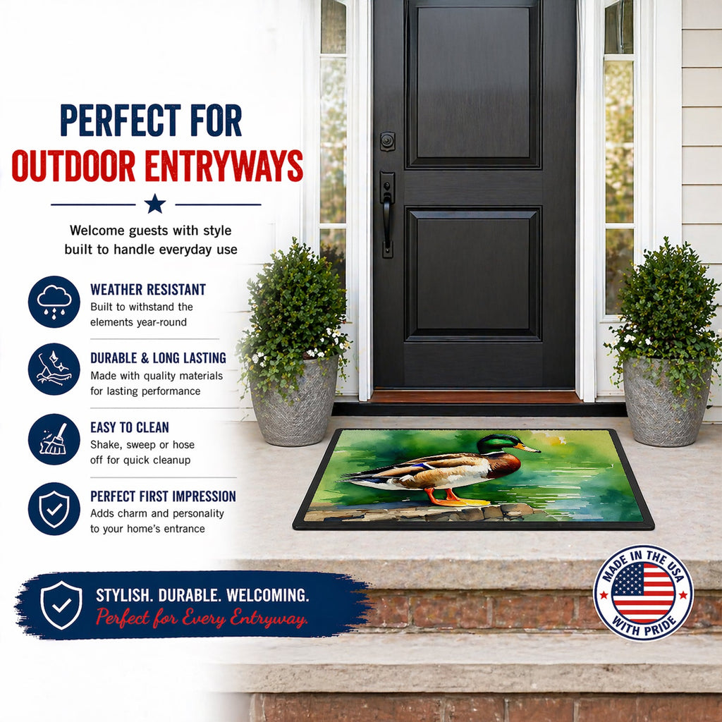 Mallard Duck Standing Pond Edge Doormat Indoor Outdoor 24H X 36W Front Door Mat Rugs for Entryway, Non Slip Washable Low Pile,