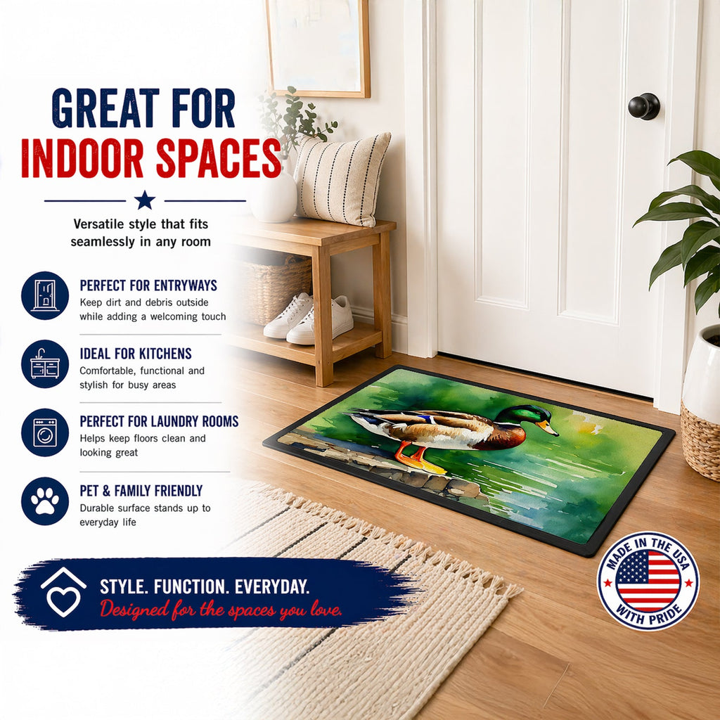 Mallard Duck Standing Pond Edge Doormat Indoor Outdoor 24H X 36W Front Door Mat Rugs for Entryway, Non Slip Washable Low Pile,