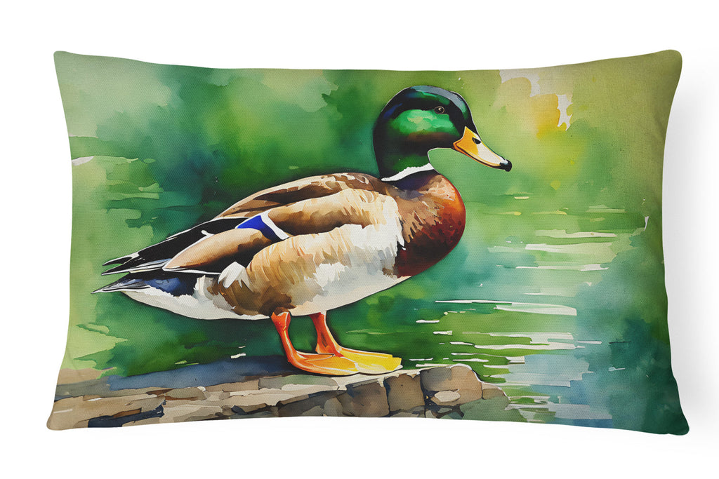 Mallard Duck Standing Pond Edge Decorative Throw Pillow 12x16 Indoor Outdoor Accent Cushion, Fabric Cover with Insert for Sofa, Bed, Porch & Living Room