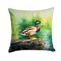 Mallard Duck Standing Pond Edge Decorative Throw Pillow 18x18 Indoor Outdoor Accent Cushion, Fabric Cover with Insert for Sofa, Bed, Porch & Living Room