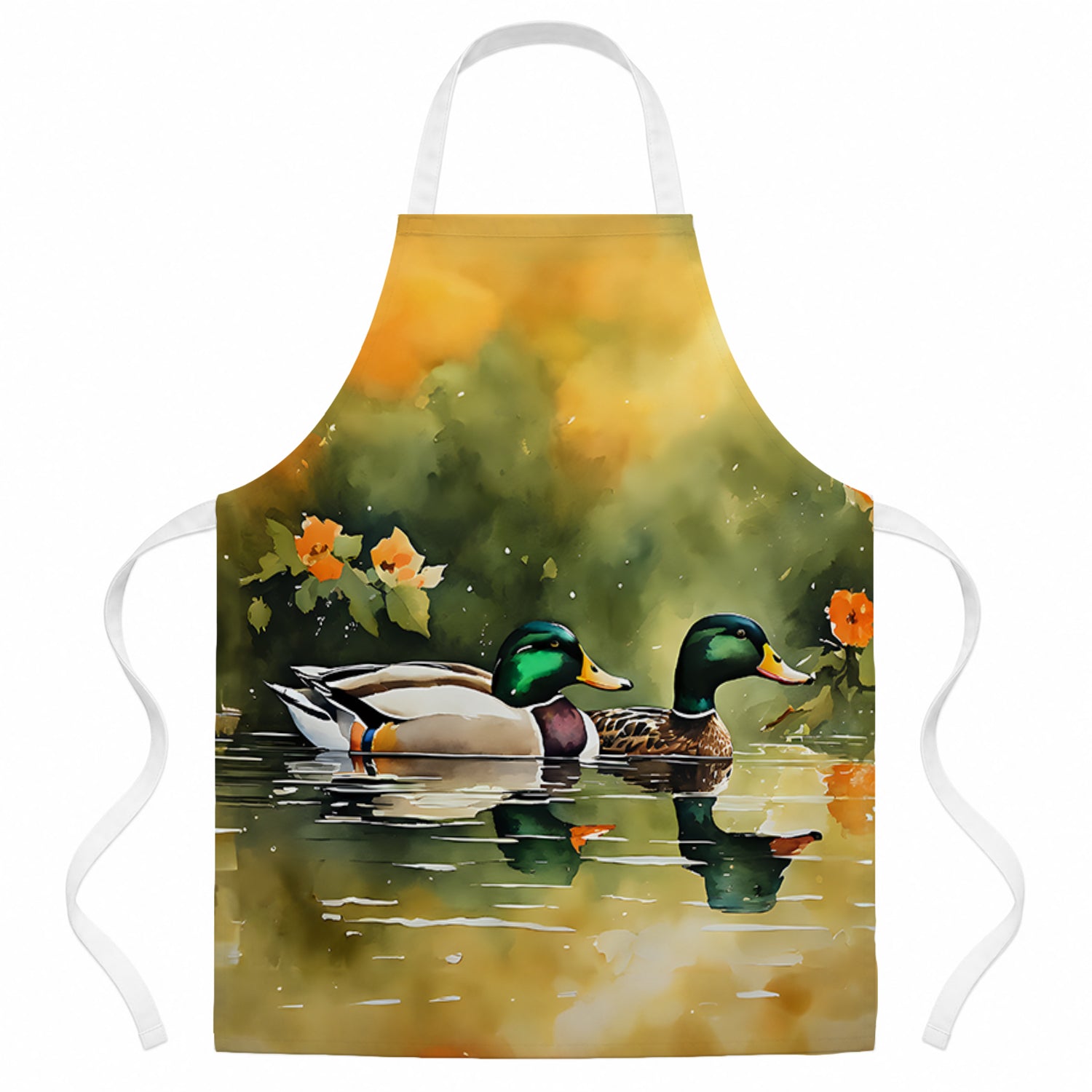 Mallard Ducks Swimming Pond Apron Cooking Kitchen Server Baking Crafts Gardening for Adult Women Men, Unisex, Large, Multicolor