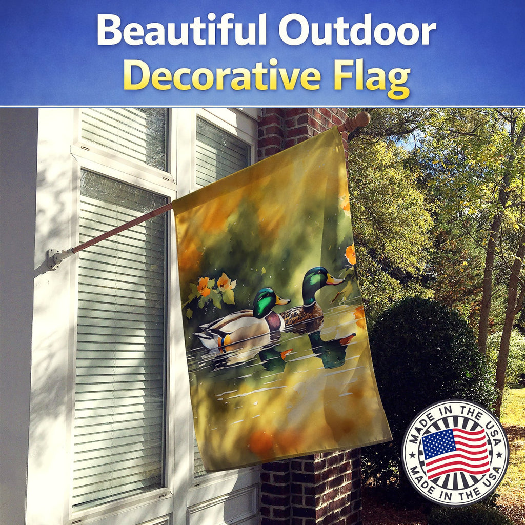 Mallard Ducks Swimming Pond House Flag 28x40 Porch Sleeve Pole Decorative Outside Yard Banner Artwork Wall Hanging, Polyester