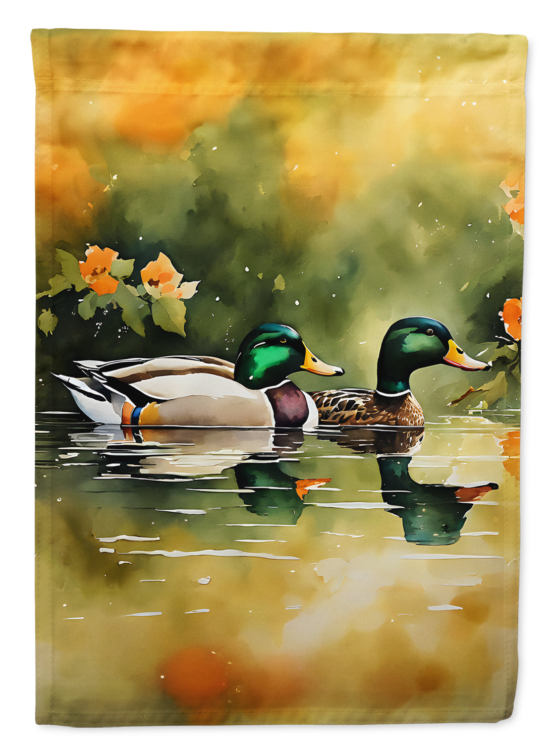 Mallard Ducks Swimming Pond House Flag 28x40 Porch Sleeve Pole Decorative Outside Yard Banner Artwork Wall Hanging, Polyester