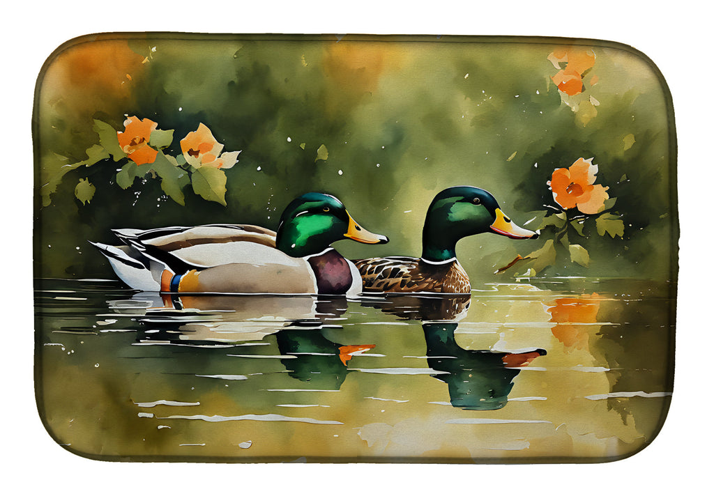 Mallard Ducks Swimming Pond Dish Drying Mat Absorbent Dish Drying Mat Pad for Kitchen Counter Dish Drainer Mat for Countertop, 14 x 21", Multicolor