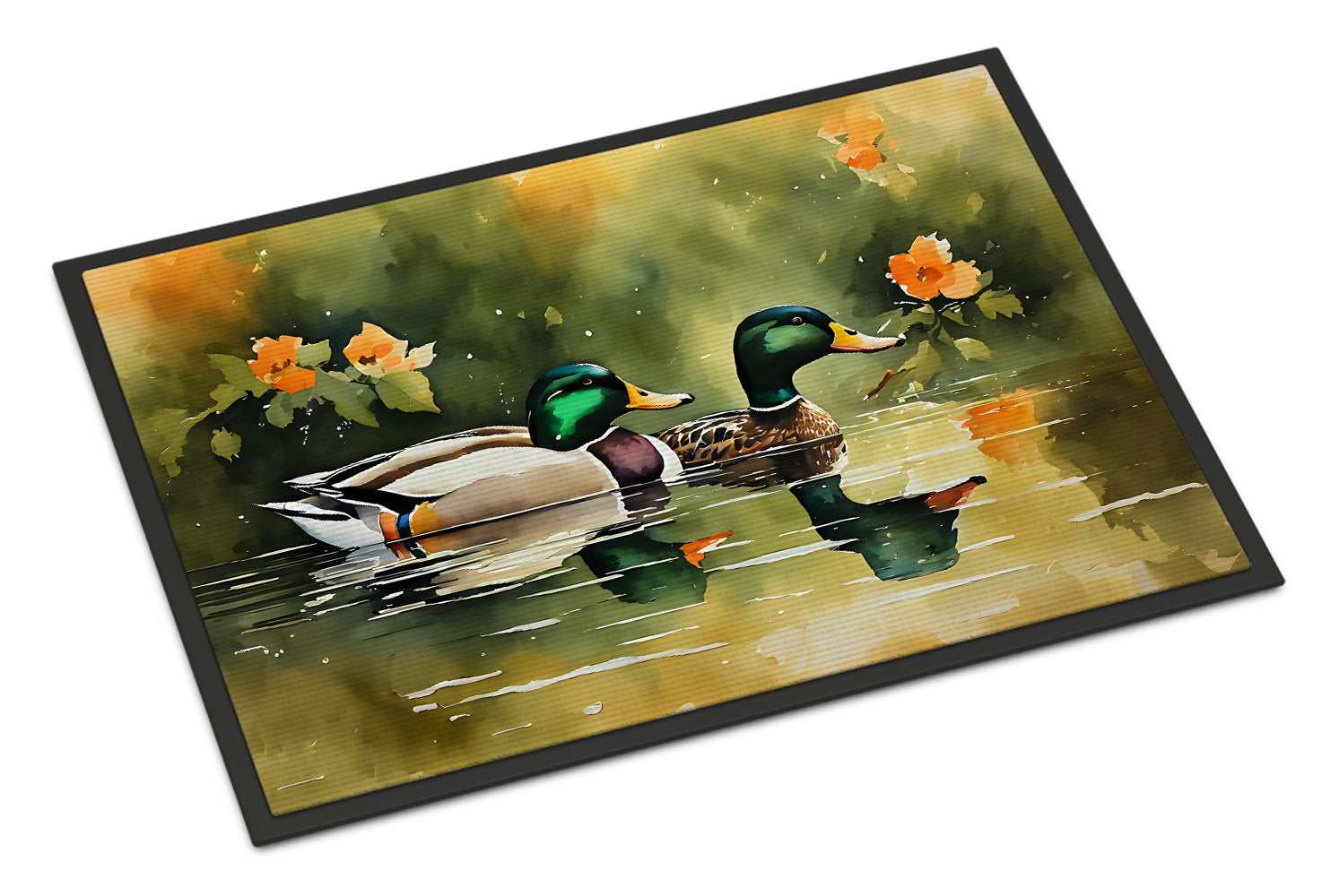 Mallard Ducks Swimming Pond Doormat Indoor Outdoor 18H X 27W Front Door Mat Rugs for Entryway, Non Slip Washable