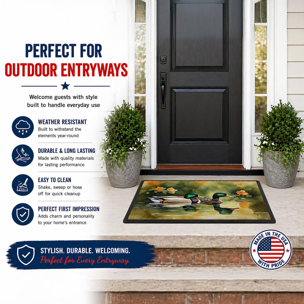 Mallard Ducks Swimming Pond Doormat Indoor Outdoor 18H X 27W Front Door Mat Rugs for Entryway, Non Slip Washable