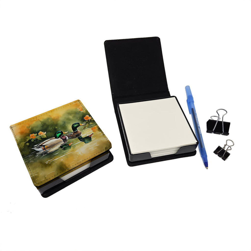 Mallard Ducks Swimming Pond PU Leather Note Paper Holder with Artist-Designed Cover, Desk Accessory, Office Gift