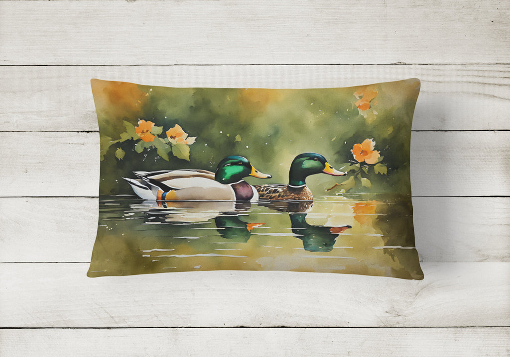 Mallard Ducks Swimming Pond Decorative Throw Pillow 12x16 Indoor Outdoor Accent Cushion, Fabric Cover with Insert for Sofa, Bed, Porch & Living Room