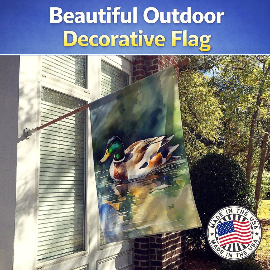 Mallard Duck Swimming Calm Water House Flag 28x40 Porch Sleeve Pole Decorative Outside Yard Banner Artwork Wall Hanging, Polyester