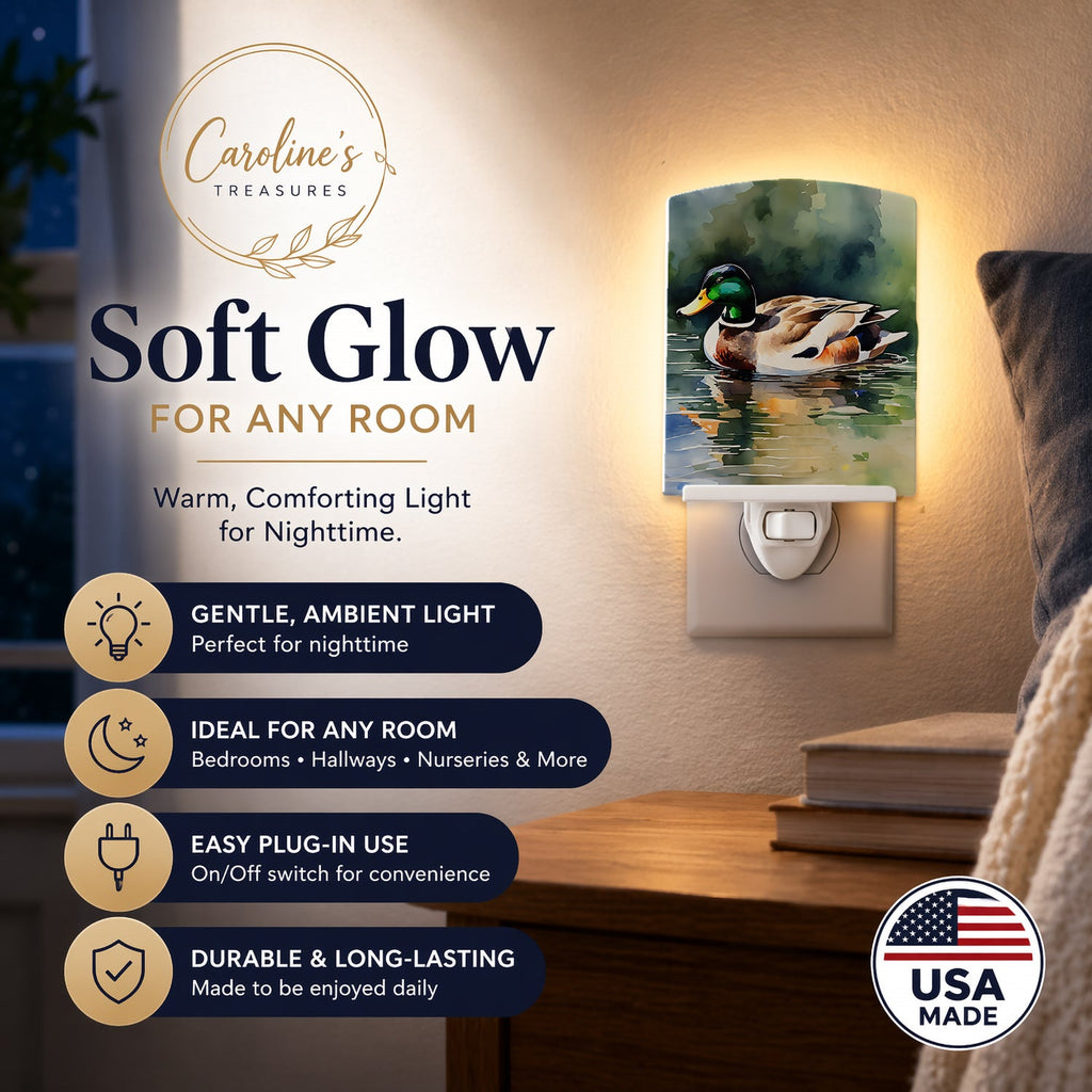 Mallard Duck Swimming Calm Water Ceramic Night Light Compact, UL-Certified, Ideal for Bedroom, Bathroom, Nursery, Hallway, Kitchen, 6x4x3, Multicolor
