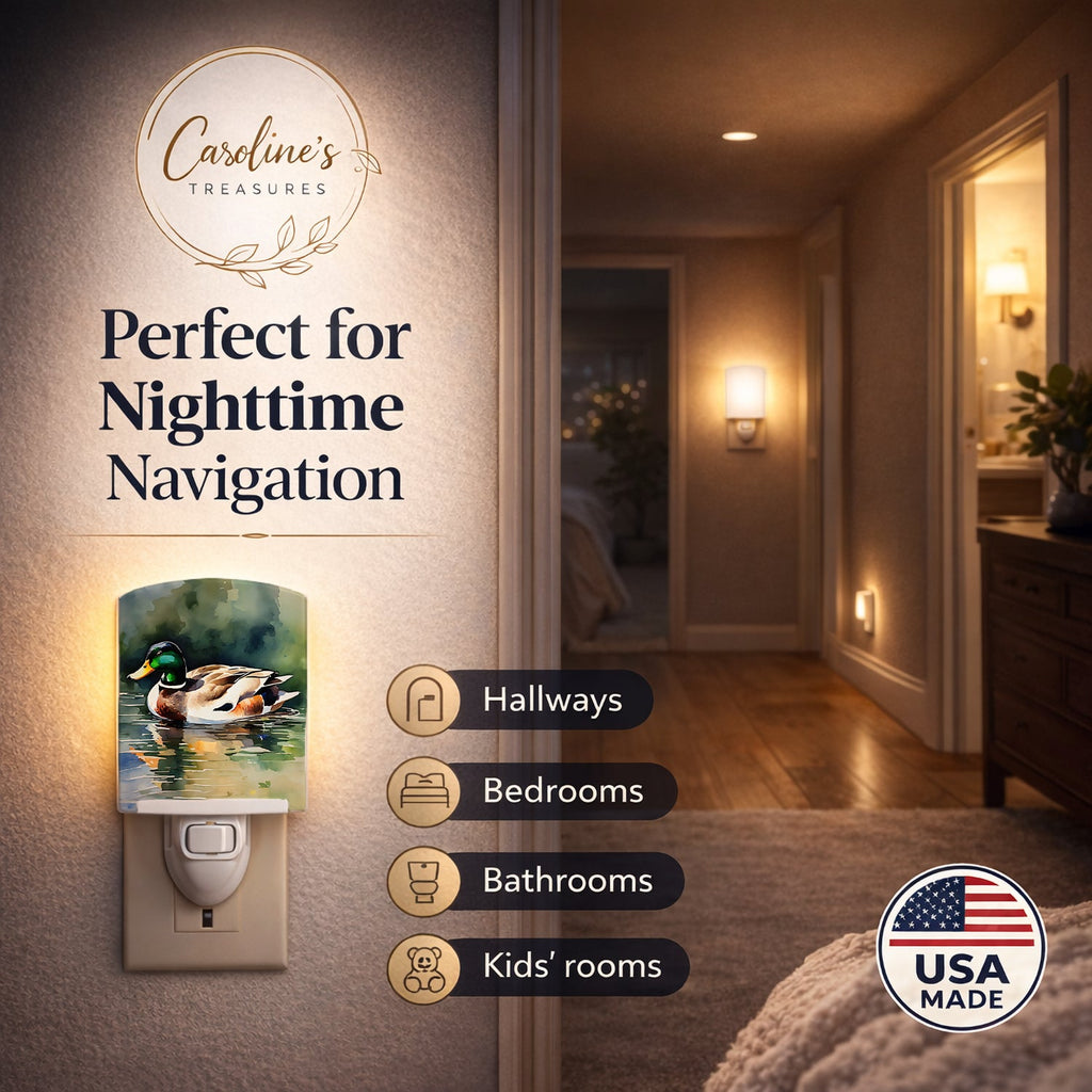 Mallard Duck Swimming Calm Water Ceramic Night Light Compact, UL-Certified, Ideal for Bedroom, Bathroom, Nursery, Hallway, Kitchen, 6x4x3, Multicolor
