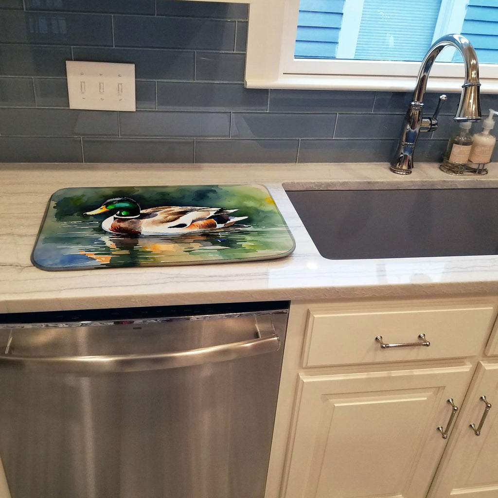 Mallard Duck Swimming Calm Water Dish Drying Mat Absorbent Dish Drying Mat Pad for Kitchen Counter Dish Drainer Mat for Countertop, 14 x 21", Multicolor