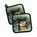 Mallard Duck Swimming Calm Water Pot Holder Set of 2 Heat Resistant Quilted Hot Pads 7.5 x 7.5 Inch, Insulated Kitchen Trivets for Cooking & Baking