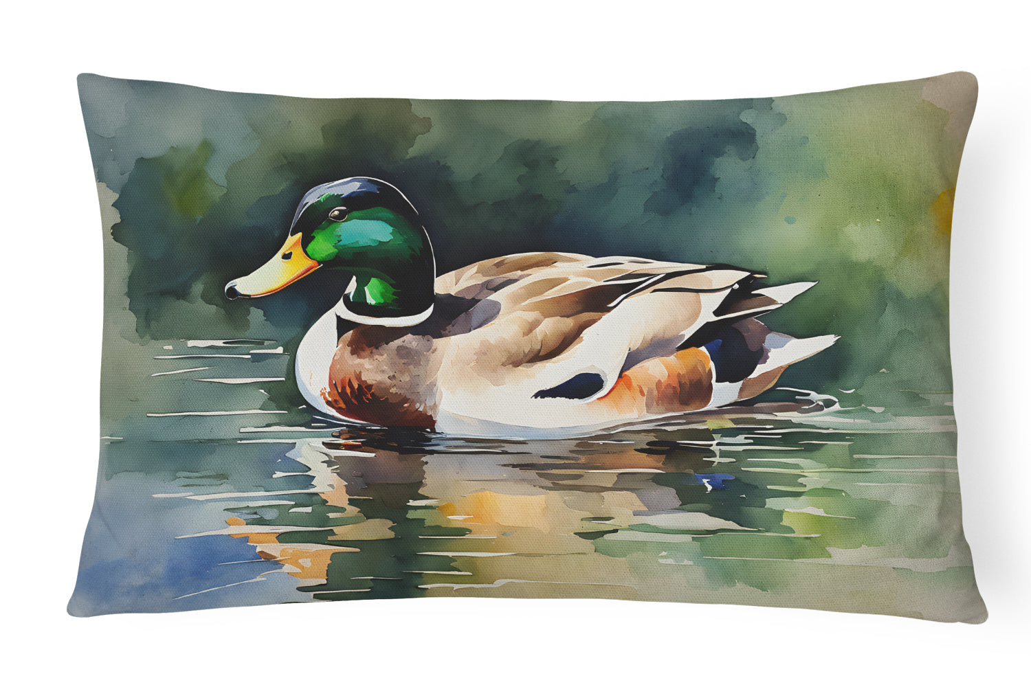 Mallard Duck Swimming Calm Water Decorative Throw Pillow 12x16 Indoor Outdoor Accent Cushion, Fabric Cover with Insert for Sofa, Bed, Porch & Living Room