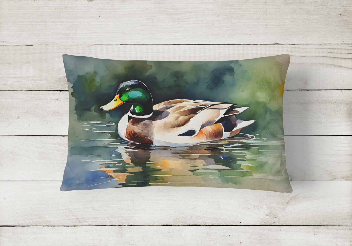 Mallard Duck Swimming Calm Water Decorative Throw Pillow 12x16 Indoor Outdoor Accent Cushion, Fabric Cover with Insert for Sofa, Bed, Porch & Living Room