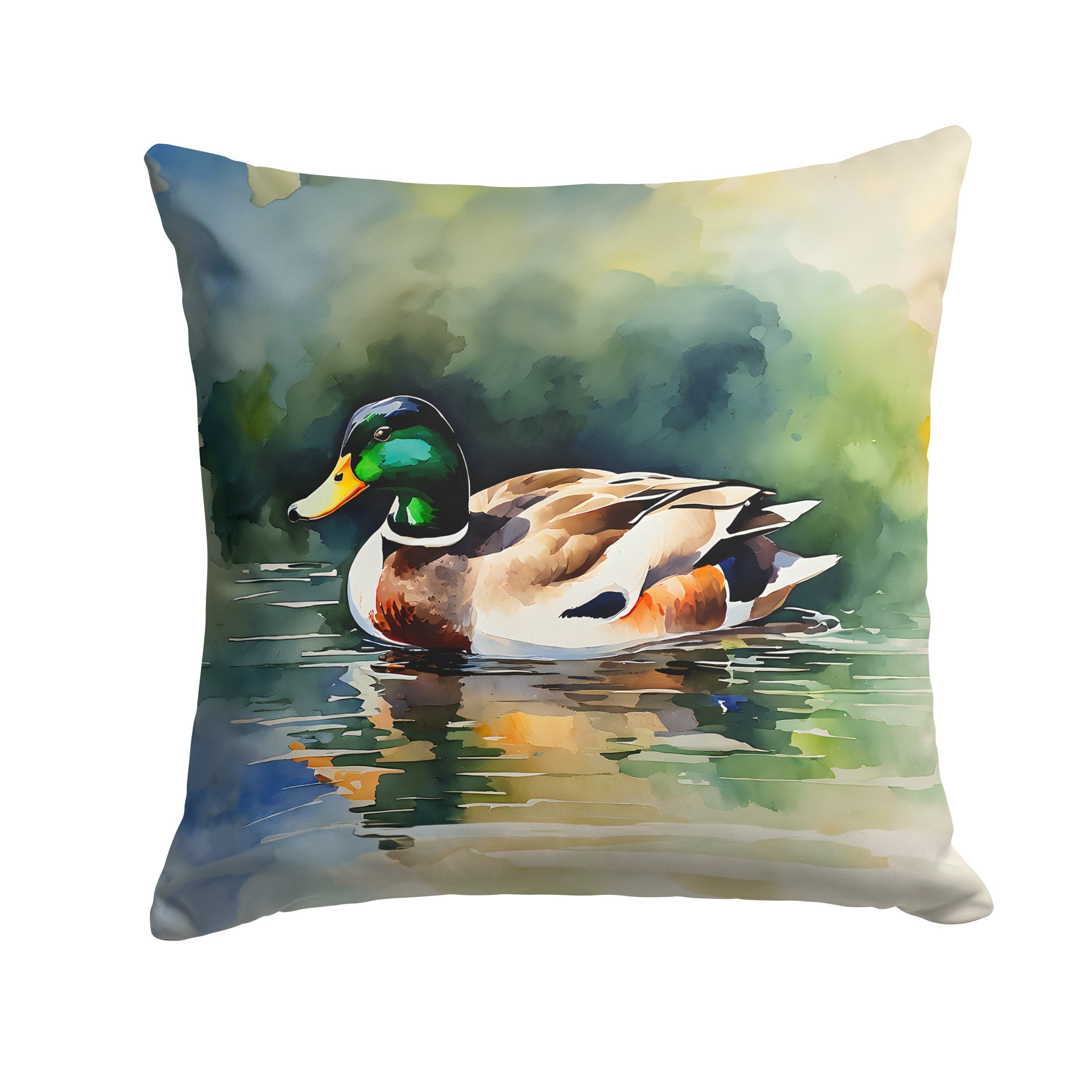 Mallard Duck Swimming Calm Water Decorative Throw Pillow 14x14 Indoor Outdoor Accent Cushion, Fabric Cover with Insert for Sofa, Bed, Porch & Living Room