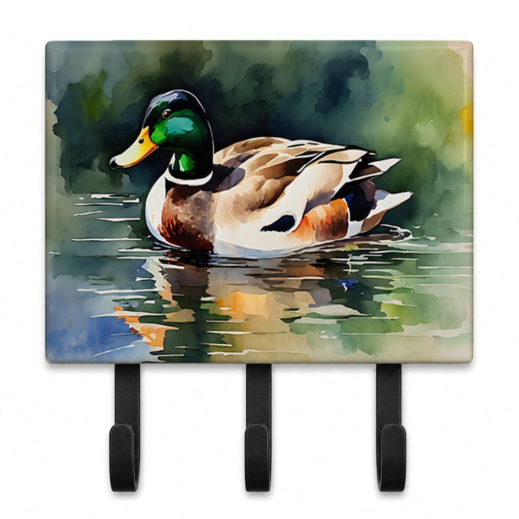 Mallard Duck Swimming Calm Water Leash or Key Holder Wall Hooks, Coat Rack Wall Mount, for Hanging Keys, Towels, Aprons, Leashes