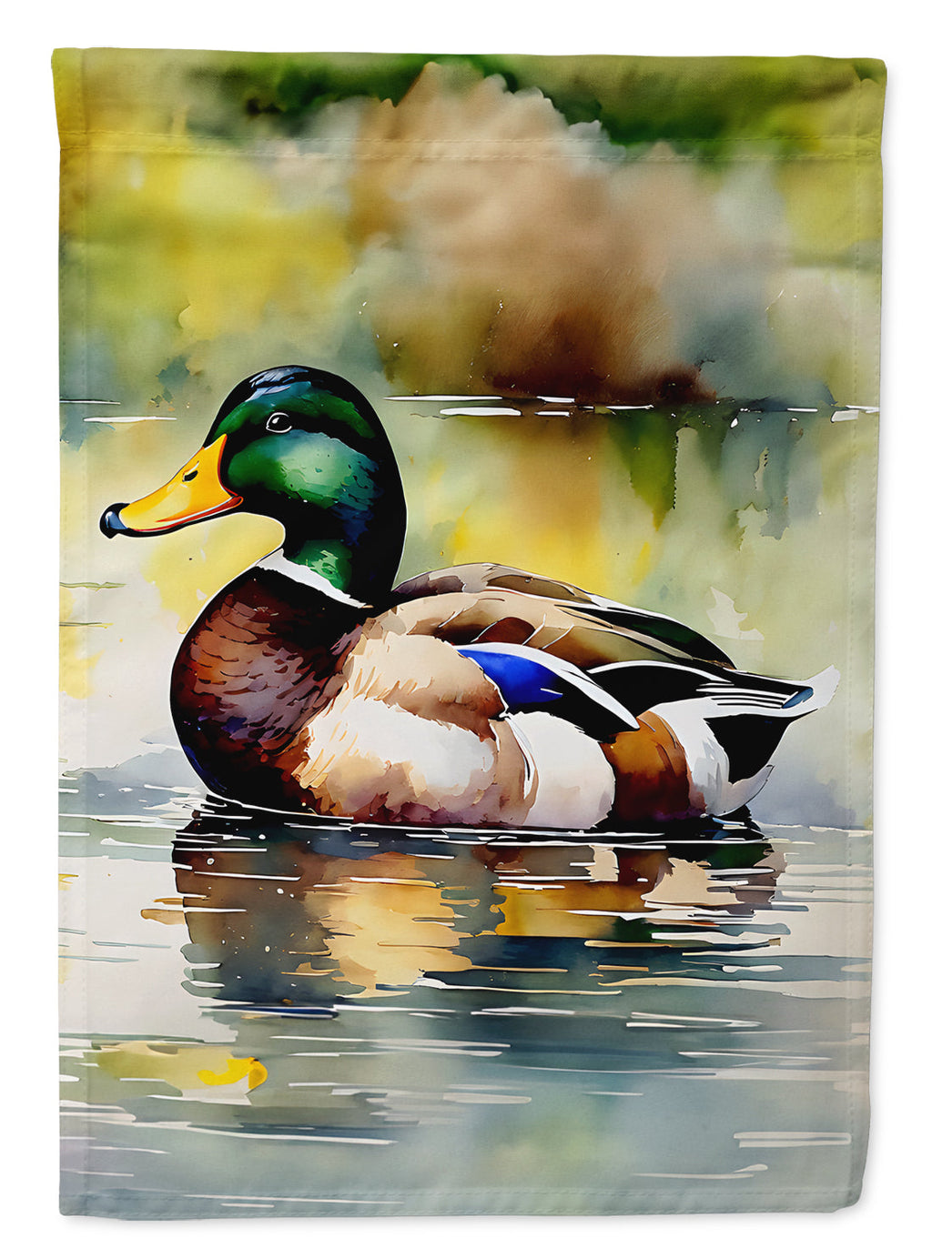 Mallard Duck Floating Pond Reflection House Flag 28x40 Porch Sleeve Pole Decorative Outside Yard Banner Artwork Wall Hanging, Polyester