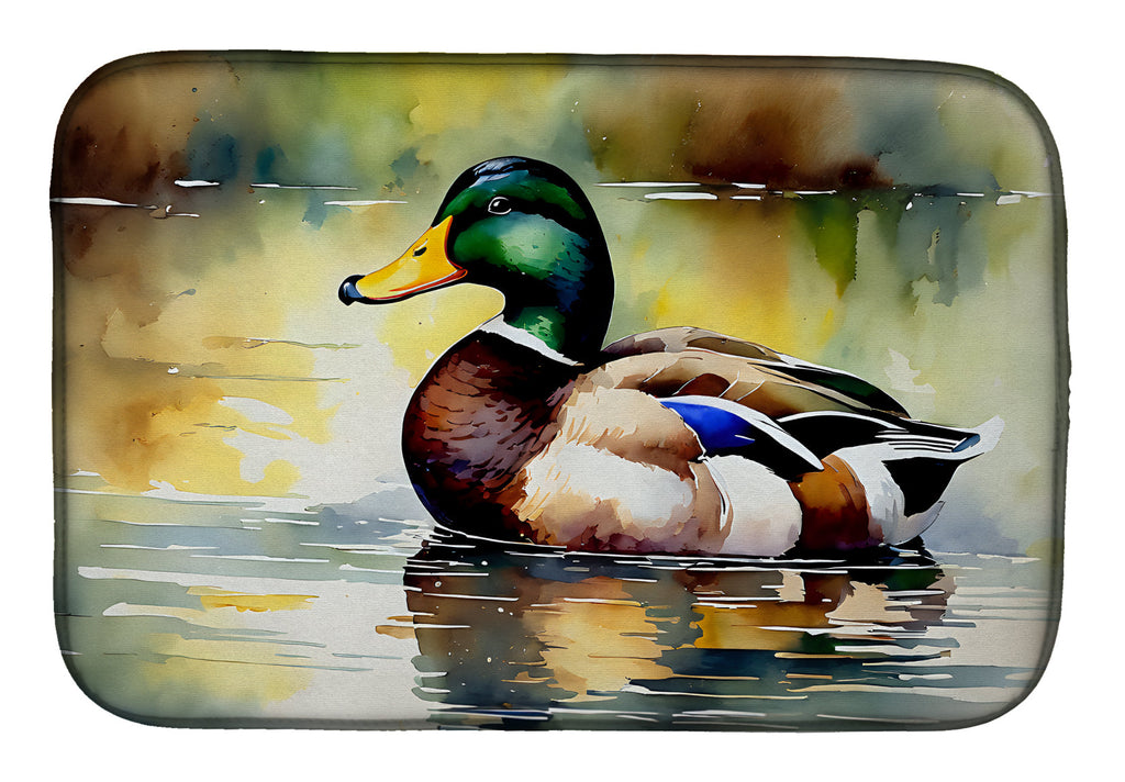 Mallard Duck Floating Pond Reflection Dish Drying Mat Absorbent Dish Drying Mat Pad for Kitchen Counter Dish Drainer Mat for Countertop, 14 x 21", Multicolor