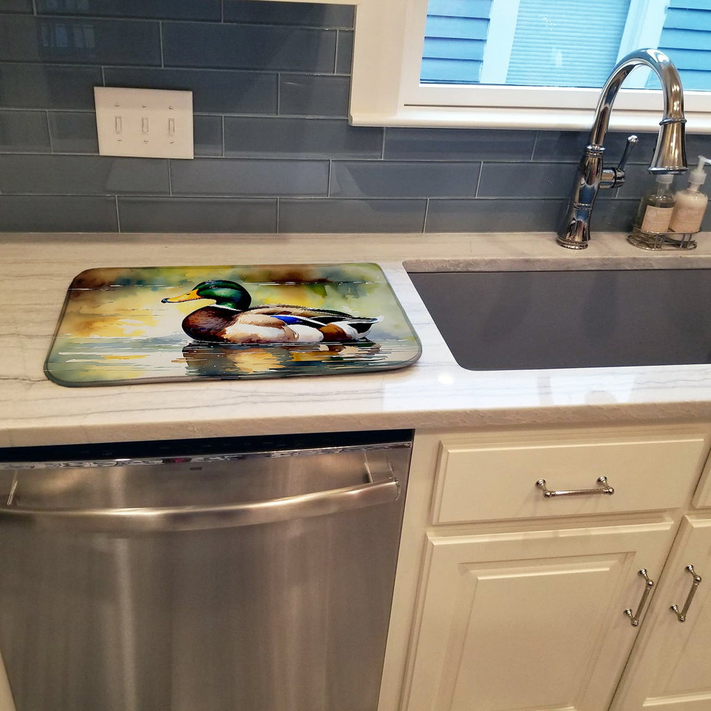 Mallard Duck Floating Pond Reflection Dish Drying Mat Absorbent Dish Drying Mat Pad for Kitchen Counter Dish Drainer Mat for Countertop, 14 x 21", Multicolor