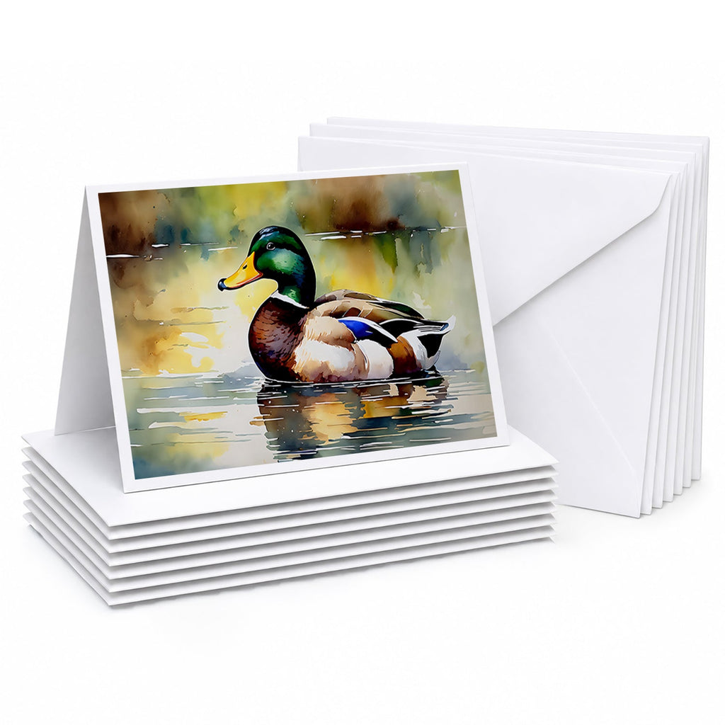 Mallard Duck Floating Pond Reflection Greeting Cards Pack of 8 Blank Cards with Envelopes Whimsical A7 Size 5x7