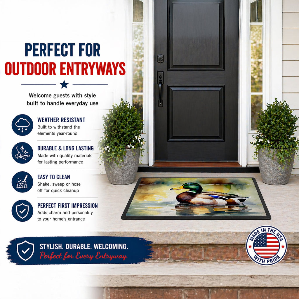Mallard Duck Floating Pond Reflection Doormat Indoor Outdoor 18H X 27W Front Door Mat Rugs for Entryway, Non Slip Washable