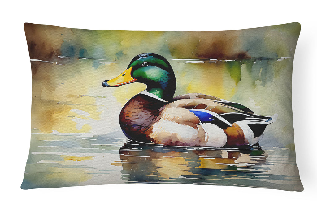 Mallard Duck Floating Pond Reflection Decorative Throw Pillow 12x16 Indoor Outdoor Accent Cushion, Fabric Cover with Insert for Sofa, Bed, Porch & Living Room