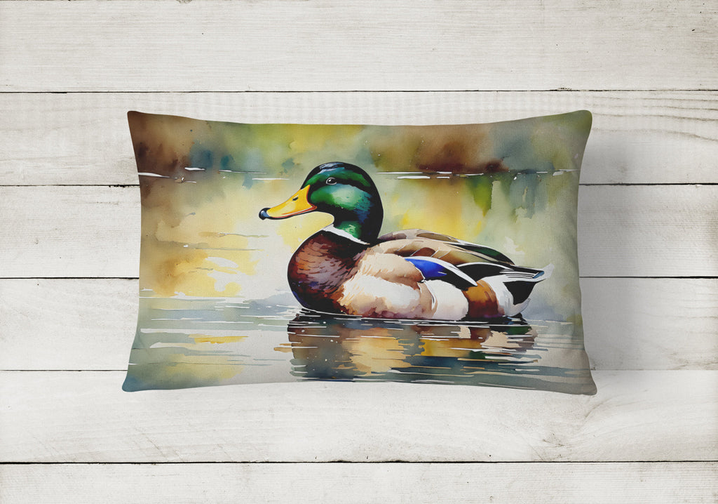 Mallard Duck Floating Pond Reflection Decorative Throw Pillow 12x16 Indoor Outdoor Accent Cushion, Fabric Cover with Insert for Sofa, Bed, Porch & Living Room