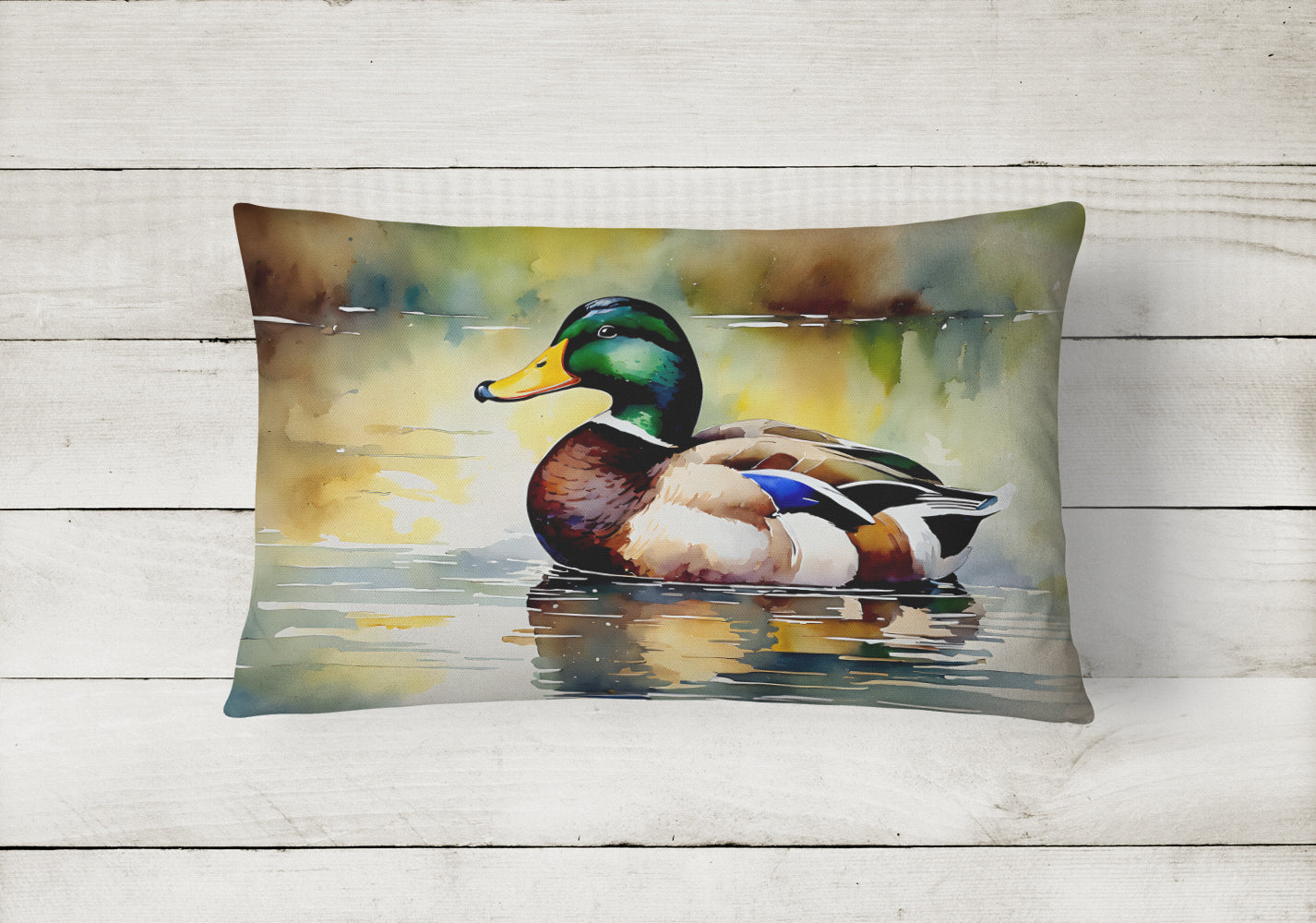 Mallard Duck Floating Pond Reflection Decorative Throw Pillow 12x16 Indoor Outdoor Accent Cushion, Fabric Cover with Insert for Sofa, Bed, Porch & Living Room