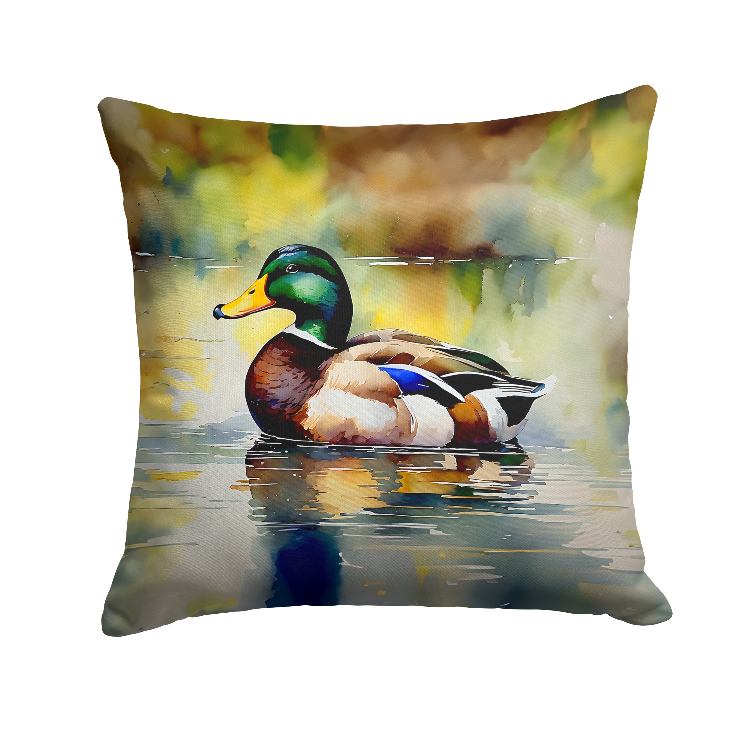 Mallard Duck Floating Pond Reflection Decorative Throw Pillow 14x14 Indoor Outdoor Accent Cushion, Fabric Cover with Insert for Sofa, Bed, Porch & Living Room
