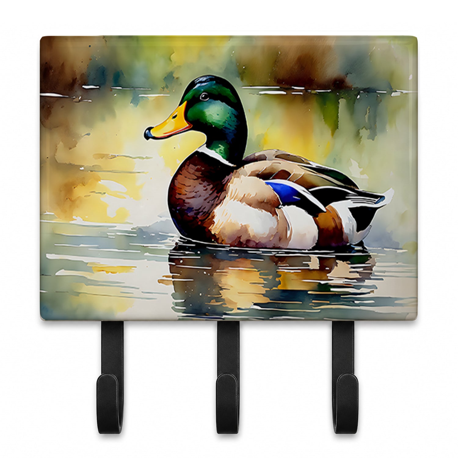 Mallard Duck Floating Pond Reflection Leash or Key Holder Wall Hooks, Coat Rack Wall Mount, for Hanging Keys, Towels, Aprons, Leashes