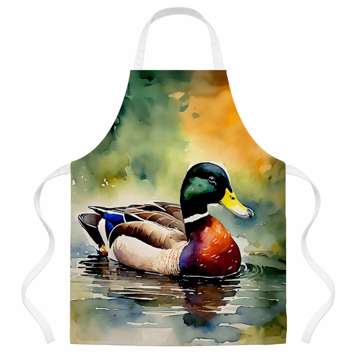 Mallard Duck Swimming Pond Scene Apron Cooking Kitchen Server Baking Crafts Gardening for Adult Women Men, Unisex, Large, Multicolor