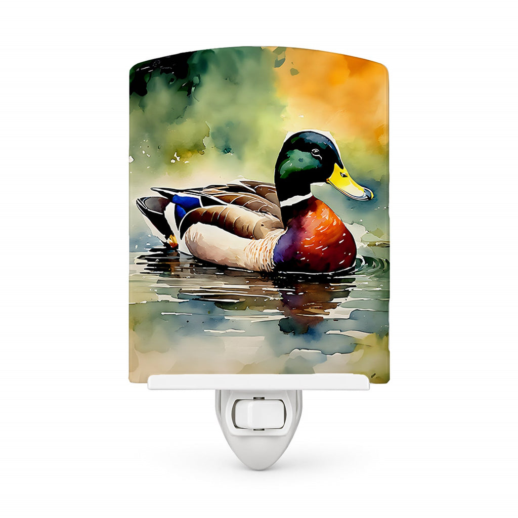 Mallard Duck Swimming Pond Scene Ceramic Night Light Compact, UL-Certified, Ideal for Bedroom, Bathroom, Nursery, Hallway, Kitchen, 6x4x3, Multicolor