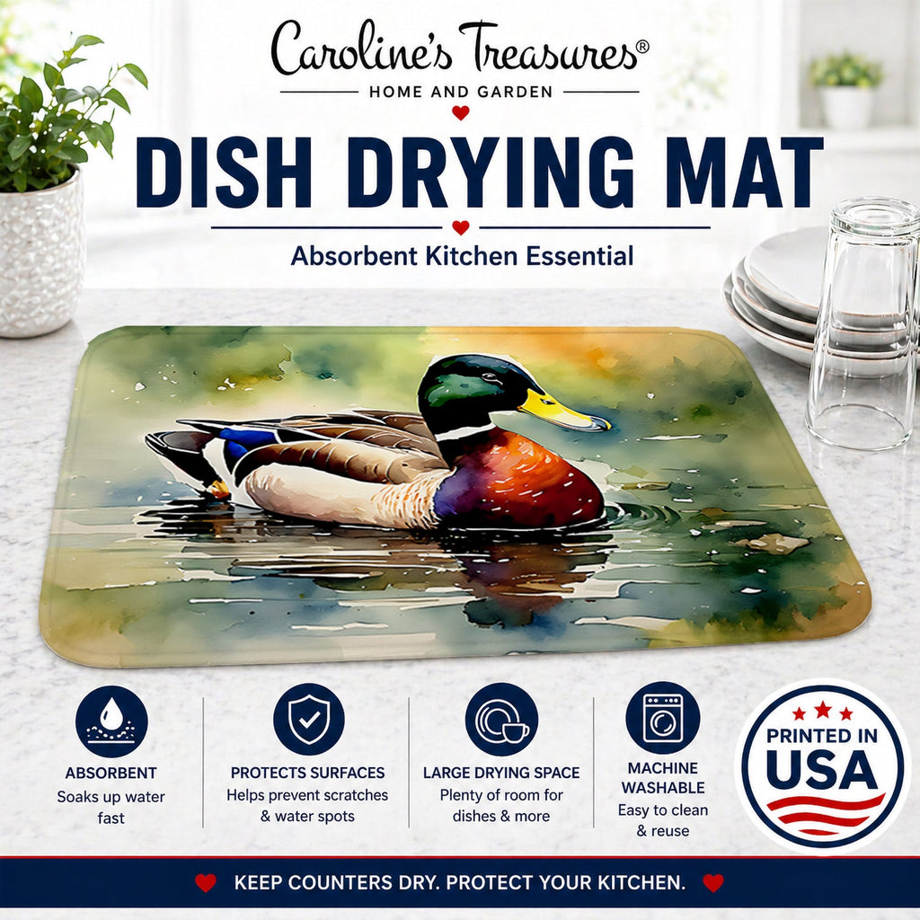 Mallard Duck Swimming Pond Scene Dish Drying Mat Absorbent Dish Drying Mat Pad for Kitchen Counter Dish Drainer Mat for Countertop, 14 x 21", Multicolor
