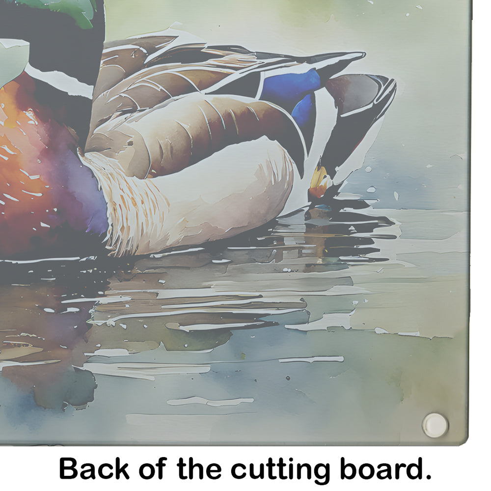 Mallard Duck Swimming Pond Scene Cutting Board Tempered Glass Kitchen Cutting Surface, Heat Resistant Chopping, Non-Slip Feet, Food Prep & Serving
