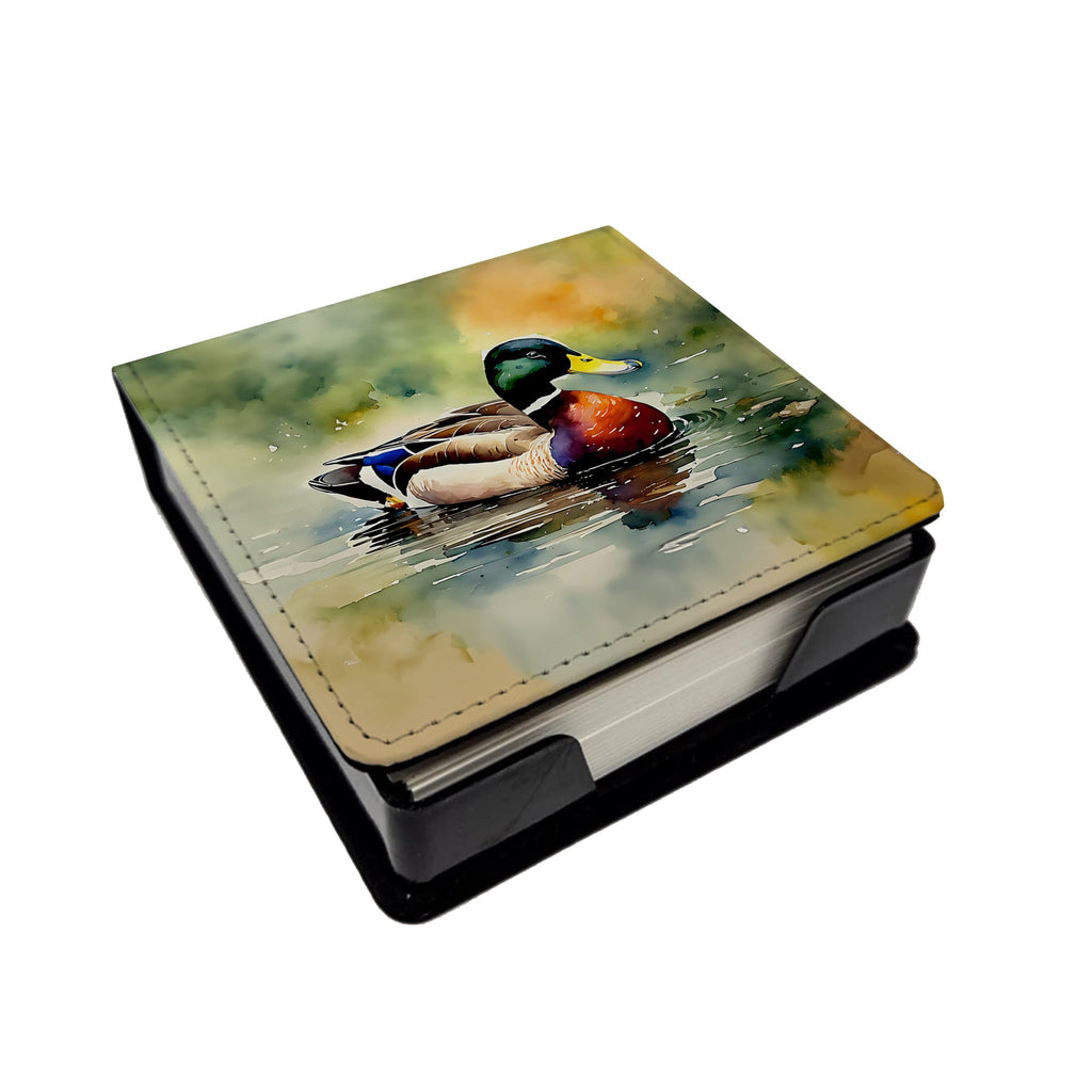 Mallard Duck Swimming Pond Scene PU Leather Note Paper Holder with Artist-Designed Cover, Desk Accessory, Office Gift