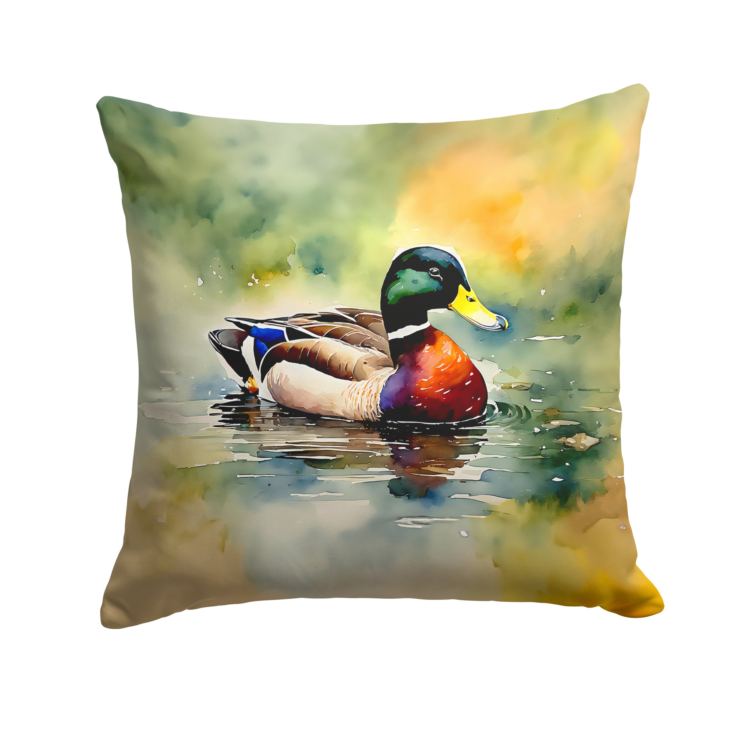 Mallard Duck Swimming Pond Scene Decorative Throw Pillow 14x14 Indoor Outdoor Accent Cushion, Fabric Cover with Insert for Sofa, Bed, Porch & Living Room
