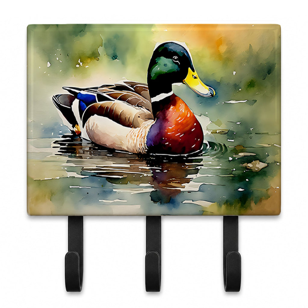 Mallard Duck Swimming Pond Scene Leash or Key Holder Wall Hooks, Coat Rack Wall Mount, for Hanging Keys, Towels, Aprons, Leashes