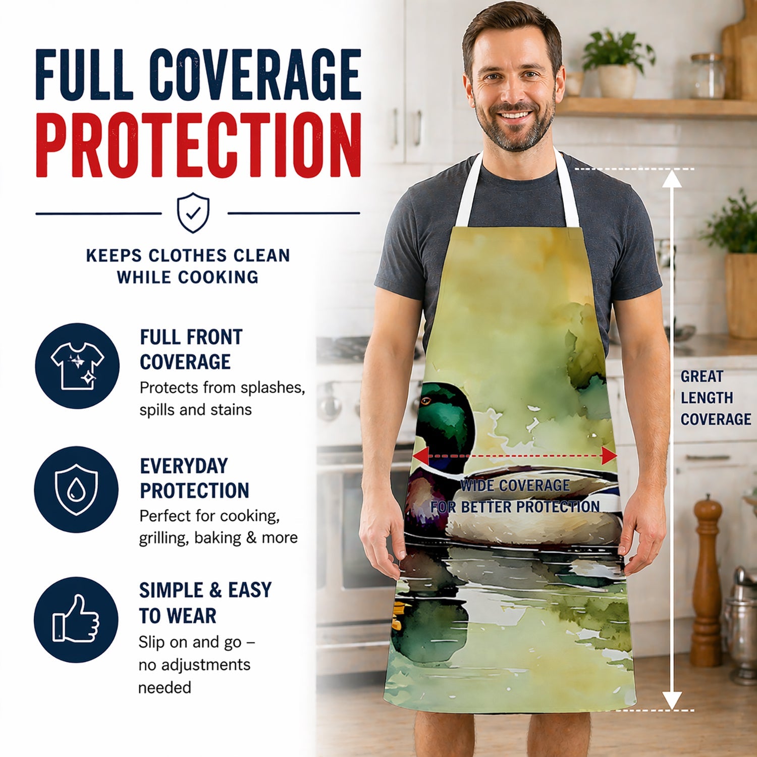 Mallard Duck Side Profile Apron Cooking Kitchen Server Baking Crafts Gardening for Adult Women Men, Unisex, Large, Multicolor
