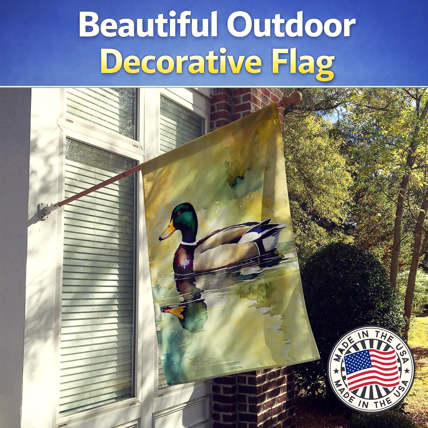 Mallard Duck Side Profile House Flag 28x40 Porch Sleeve Pole Decorative Outside Yard Banner Artwork Wall Hanging, Polyester