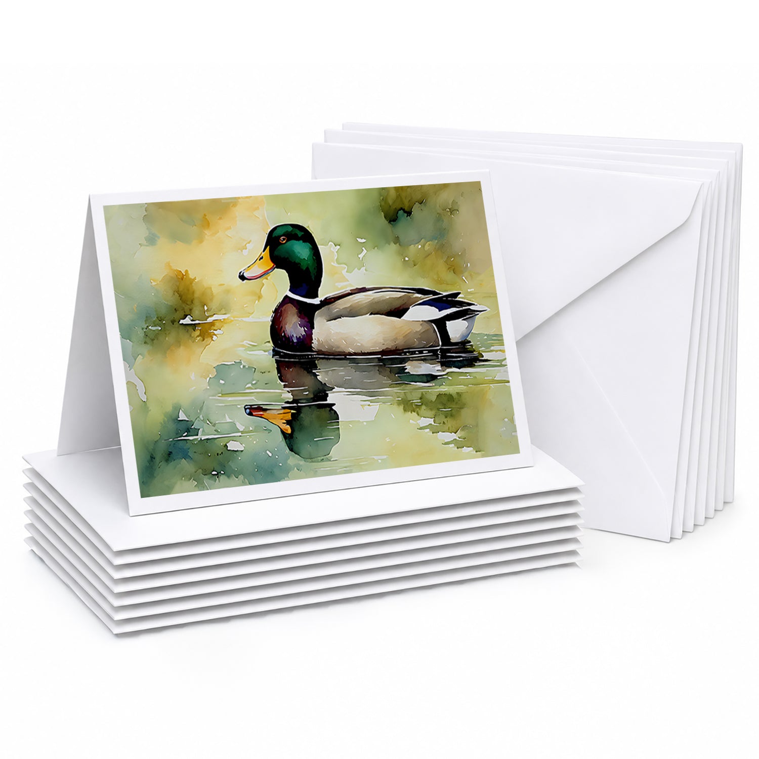 Mallard Duck Side Profile Greeting Cards Pack of 8 Blank Cards with Envelopes Whimsical A7 Size 5x7